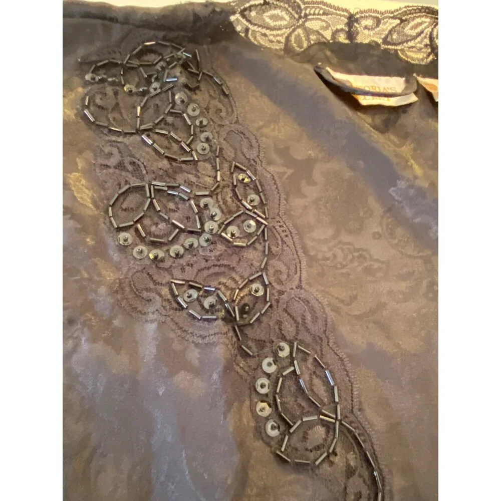 Victoria's Secret Black Satin Robe Belt Lace Sequin Accent Wrist & Neck One Size - Picture 5 of 11